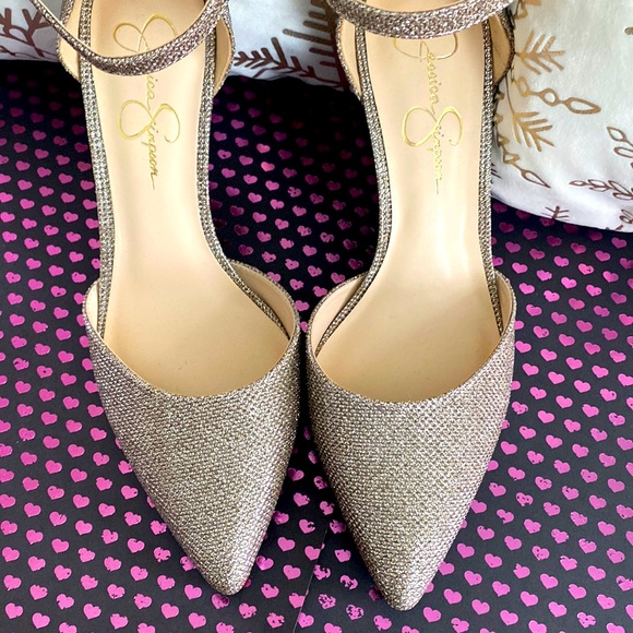 Jessica Simpson 'Lana' 3-1/2" Glittery ‘Bling’ Strappy Heels w/ Bows, Si… - Picture 7 of 16